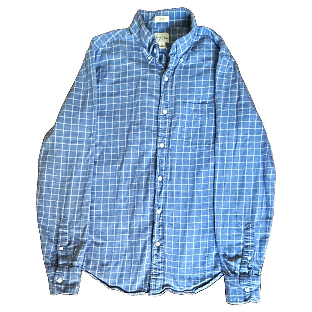 J.Crew Men's Slim Fit Cotton Linen Twill Blue/White Check Button-Down S